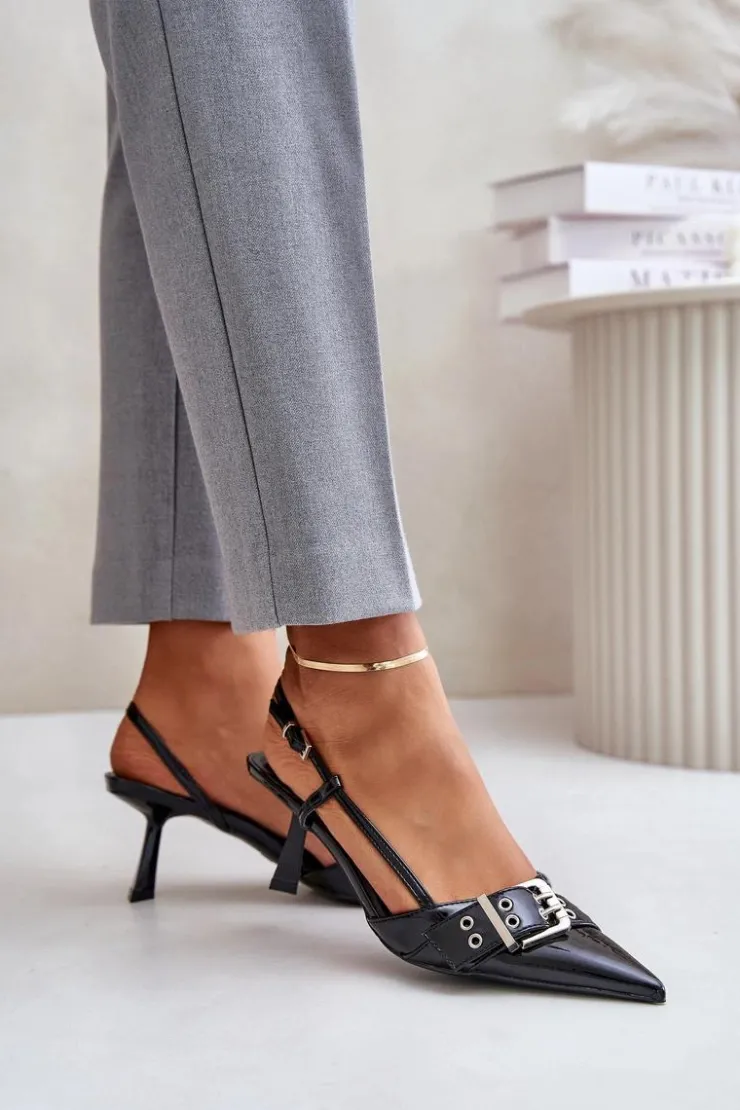 Boto Czółenka Klasyczne*Lakierowane Szpilki Z Klamrą Czarne Zeisia