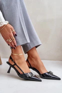 Boto Czółenka Klasyczne*Lakierowane Szpilki Z Klamrą Czarne Zeisia