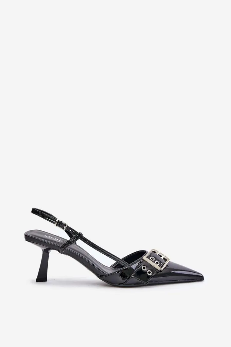 Boto Czółenka Klasyczne*Lakierowane Szpilki Z Klamrą Czarne Zeisia