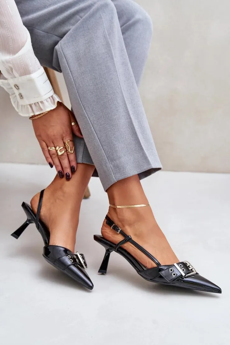 Boto Czółenka Klasyczne*Lakierowane Szpilki Z Klamrą Czarne Zeisia