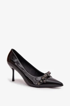 Damskie Boto Lakierowane Szpilki Z Kokardką Czarne Janisse