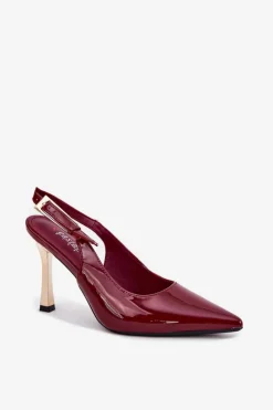 Boto Czółenka Klasyczne*Lakierowane Szpilki Z Odkrytą Piętą I Szpiczastymi Noskami Bordowe Rivori