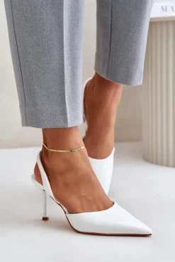 Boto Czółenka Klasyczne*Lakierowane Szpilki Z Odkrytą Piętą Białe Emmizola