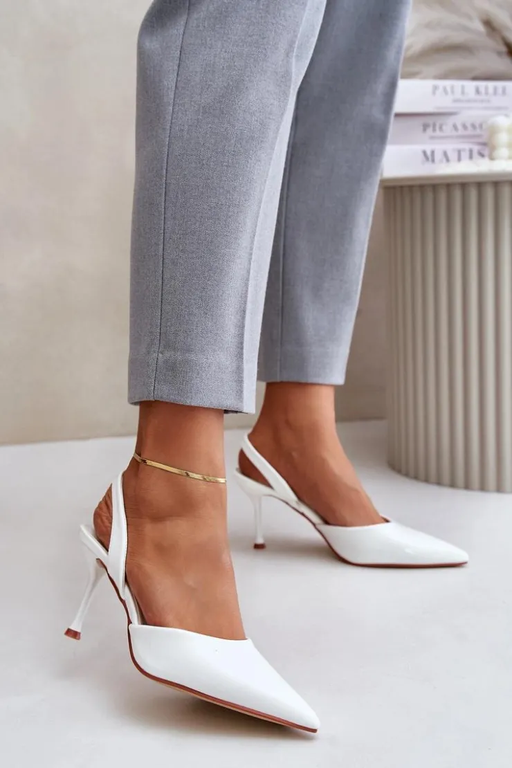 Boto Czółenka Klasyczne*Lakierowane Szpilki Z Odkrytą Piętą Białe Emmizola