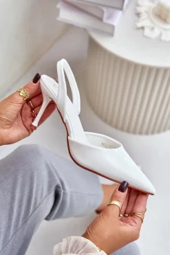 Boto Czółenka Klasyczne*Lakierowane Szpilki Z Odkrytą Piętą Białe Emmizola