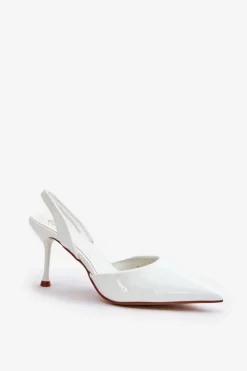 Boto Czółenka Klasyczne*Lakierowane Szpilki Z Odkrytą Piętą Białe Emmizola