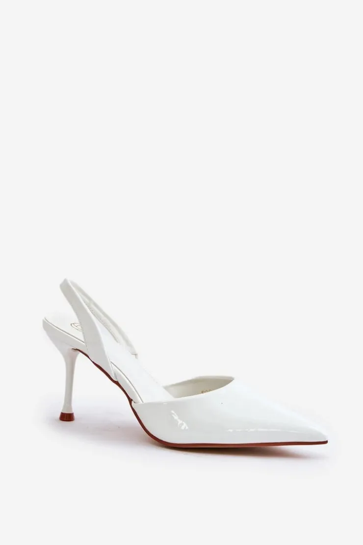 Boto Czółenka Klasyczne*Lakierowane Szpilki Z Odkrytą Piętą Białe Emmizola