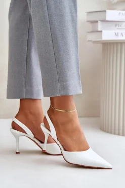 Boto Czółenka Klasyczne*Lakierowane Szpilki Z Odkrytą Piętą Białe Emmizola