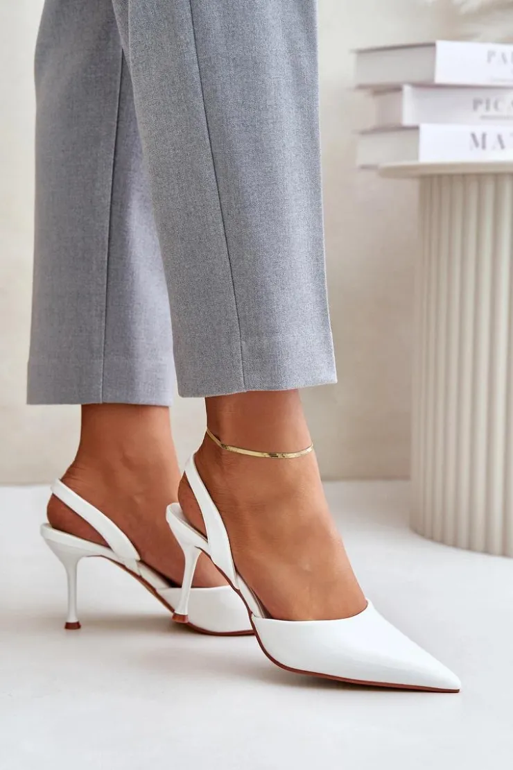 Boto Czółenka Klasyczne*Lakierowane Szpilki Z Odkrytą Piętą Białe Emmizola