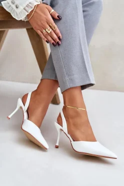 Boto Czółenka Klasyczne*Lakierowane Szpilki Z Odkrytą Piętą Białe Emmizola