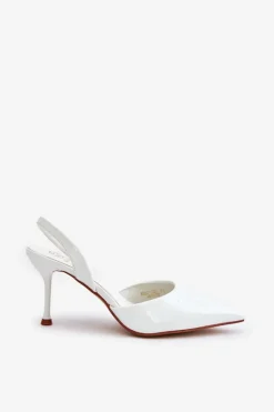 Boto Czółenka Klasyczne*Lakierowane Szpilki Z Odkrytą Piętą Białe Emmizola