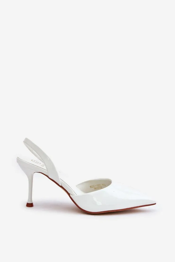 Boto Czółenka Klasyczne*Lakierowane Szpilki Z Odkrytą Piętą Białe Emmizola