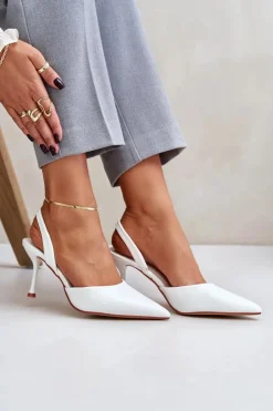 Boto Czółenka Klasyczne*Lakierowane Szpilki Z Odkrytą Piętą Białe Emmizola