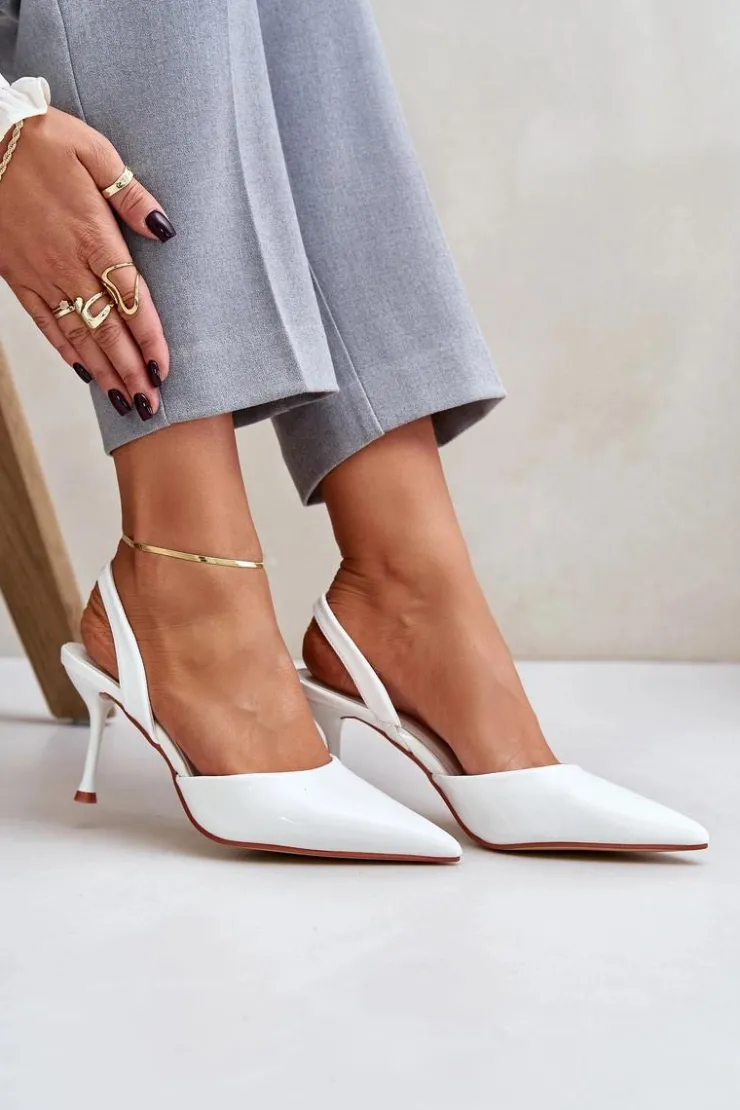 Boto Czółenka Klasyczne*Lakierowane Szpilki Z Odkrytą Piętą Białe Emmizola