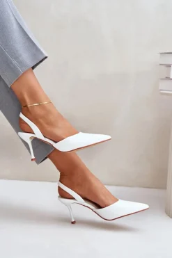 Boto Czółenka Klasyczne*Lakierowane Szpilki Z Odkrytą Piętą Białe Emmizola