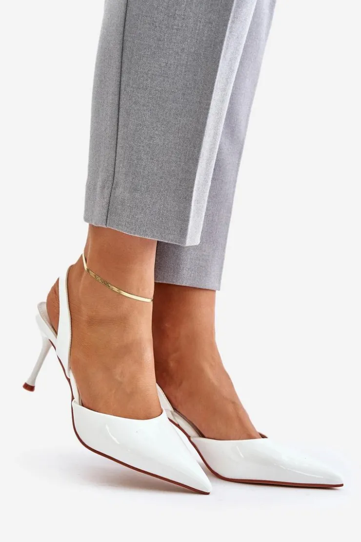 Boto Czółenka Klasyczne*Lakierowane Szpilki Z Odkrytą Piętą Białe Emmizola