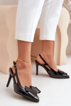 Boto Czółenka Klasyczne*Lakierowane Szpilki Z Odkrytą Piętą Czarne Auroravia Czarny
