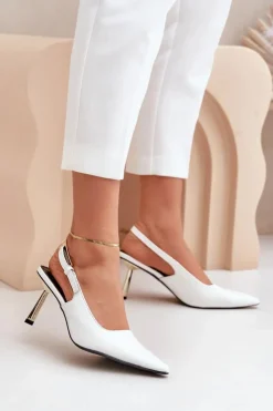 Damskie Boto Lakierowane Szpilki Z Odkrytą Piętą Białe Filona