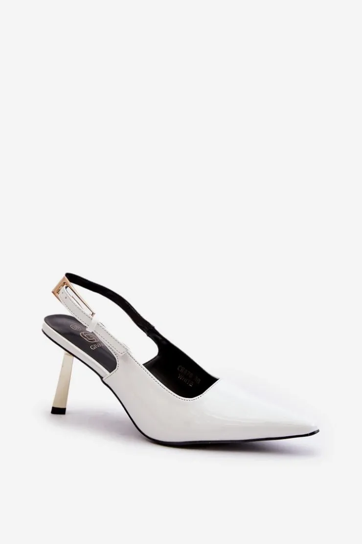Damskie Boto Lakierowane Szpilki Z Odkrytą Piętą Białe Filona
