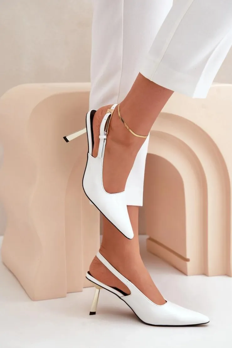 Damskie Boto Lakierowane Szpilki Z Odkrytą Piętą Białe Filona