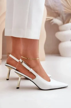 Damskie Boto Lakierowane Szpilki Z Odkrytą Piętą Białe Filona