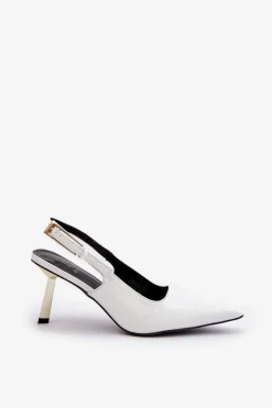 Damskie Boto Lakierowane Szpilki Z Odkrytą Piętą Białe Filona