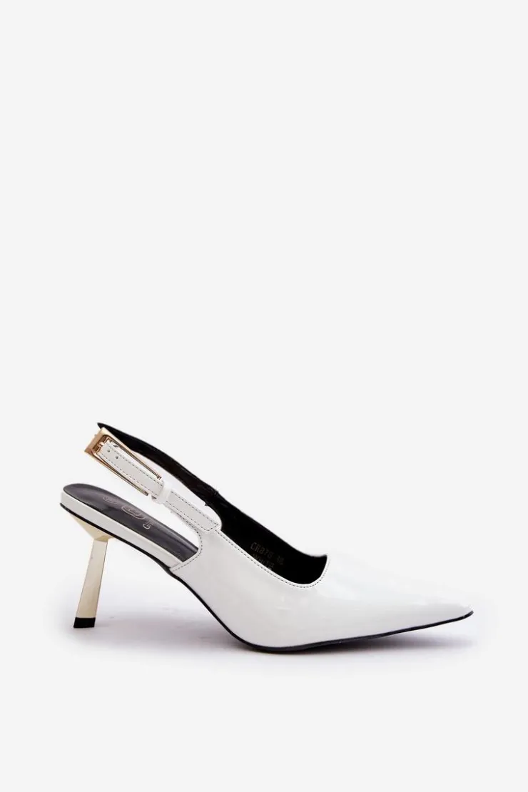 Damskie Boto Lakierowane Szpilki Z Odkrytą Piętą Białe Filona