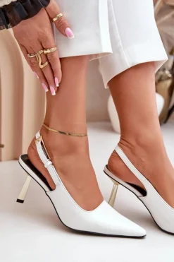 Damskie Boto Lakierowane Szpilki Z Odkrytą Piętą Białe Filona