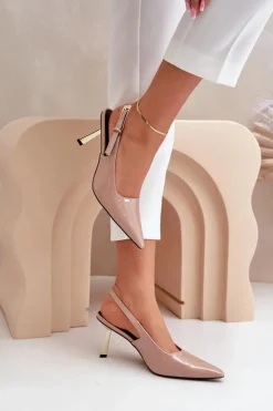 Outlet Boto Lakierowane Szpilki Z Odkrytą Piętą Beżowe Filona Beżowy