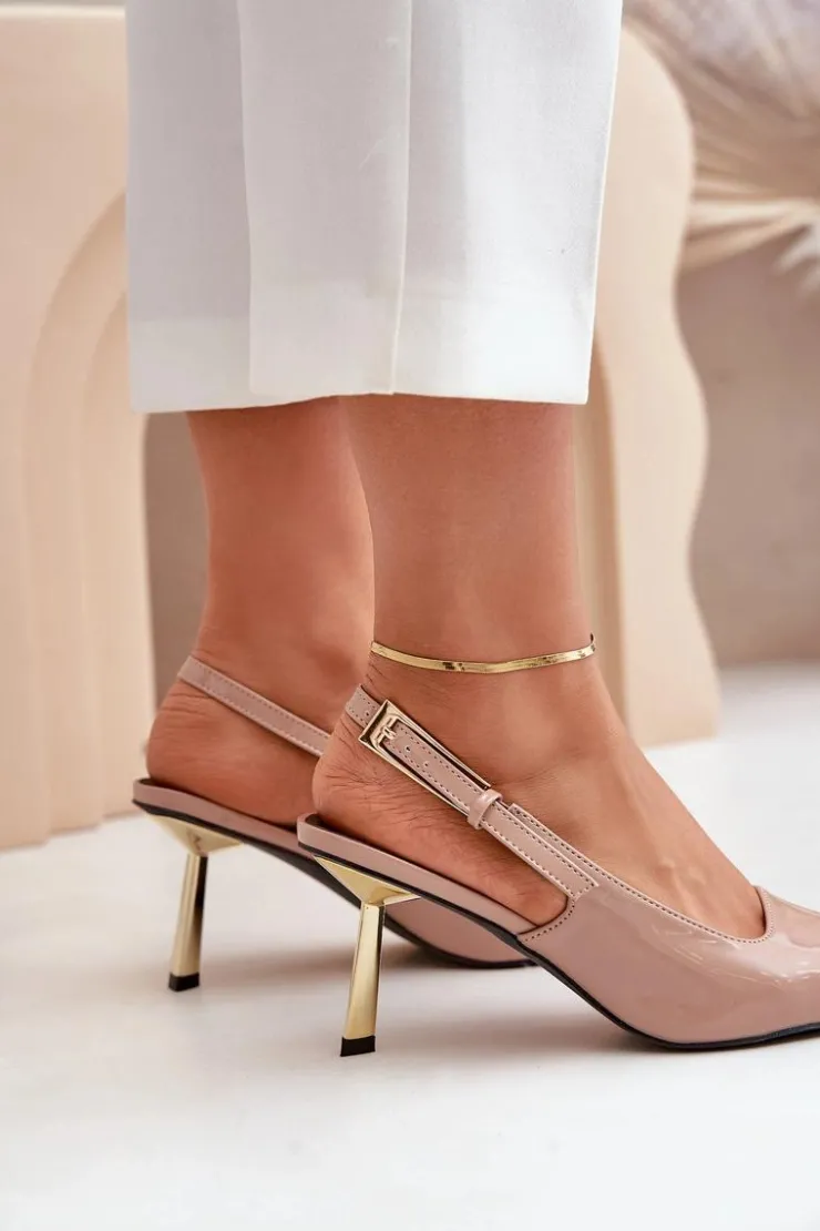 Outlet Boto Lakierowane Szpilki Z Odkrytą Piętą Beżowe Filona Beżowy