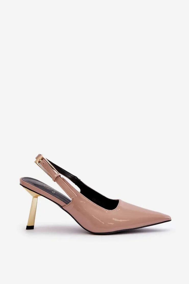 Outlet Boto Lakierowane Szpilki Z Odkrytą Piętą Beżowe Filona Beżowy