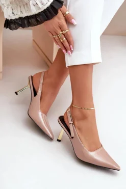 Outlet Boto Lakierowane Szpilki Z Odkrytą Piętą Beżowe Filona Beżowy