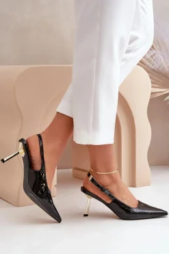 Online Boto Lakierowane Szpilki Z Odkrytą Piętą Czarne Filona