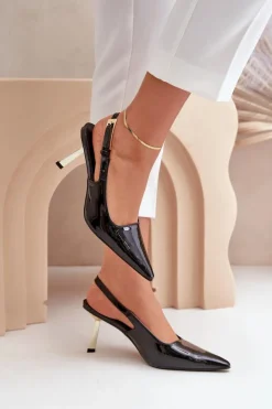 Online Boto Lakierowane Szpilki Z Odkrytą Piętą Czarne Filona