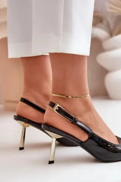 Online Boto Lakierowane Szpilki Z Odkrytą Piętą Czarne Filona