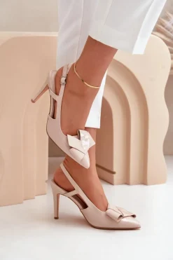 Discount Boto Lakierowane Szpilki Z Odkrytą Piętą Beżowe Auroravia