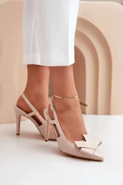 Discount Boto Lakierowane Szpilki Z Odkrytą Piętą Beżowe Auroravia