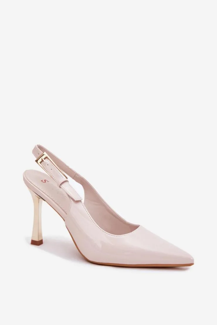 Damskie Boto Lakierowane Szpilki Z Odkrytą Piętą I Szpiczastymi Noskami Jasnobeżowe Rivori