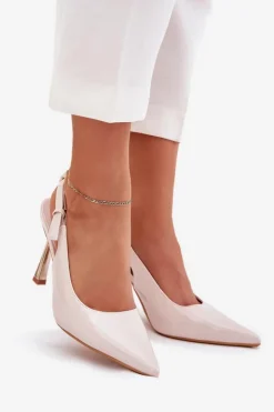 Damskie Boto Lakierowane Szpilki Z Odkrytą Piętą I Szpiczastymi Noskami Jasnobeżowe Rivori