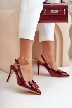 Boto Czółenka Klasyczne*Lakierowane Szpilki Z Odkrytą Piętą Bordowe Auroravia