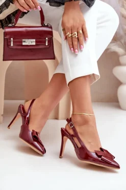 Boto Czółenka Klasyczne*Lakierowane Szpilki Z Odkrytą Piętą Bordowe Auroravia