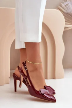 Boto Czółenka Klasyczne*Lakierowane Szpilki Z Odkrytą Piętą Bordowe Auroravia