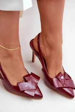Boto Czółenka Klasyczne*Lakierowane Szpilki Z Odkrytą Piętą Bordowe Auroravia