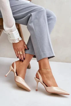 Best Boto Lakierowane Szpilki Z Odkrytą Piętą Beżowe Emmizola