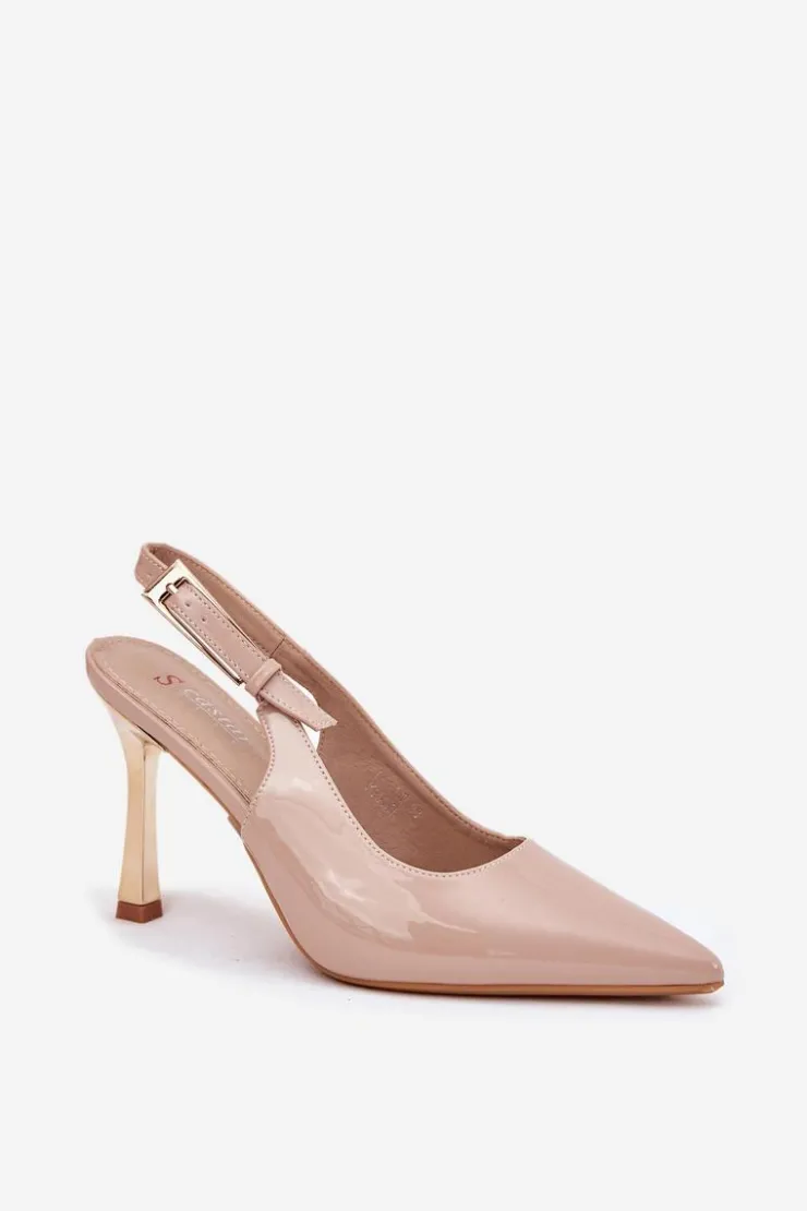 Boto Czółenka Klasyczne*Lakierowane Szpilki Z Odkrytą Piętą I Szpiczastymi Noskami Beżowe Rivori Beżowy