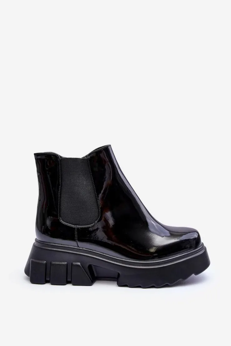 Boto Czarne Botki|Botki Płaskie*Lakierowane Sztyblety Workery Damskie Czarne Brizora