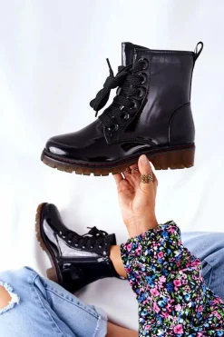 Discount Evento Lakierowane Workery Ocieplane Czarne Lomess