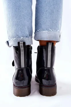 Discount Evento Lakierowane Workery Ocieplane Czarne Lomess