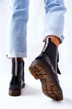 Discount Evento Lakierowane Workery Ocieplane Czarne Lomess