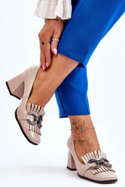 Damskie Damskie buty S.Barski Lakierowane Wygodne Czółenka Beżowe Mercy